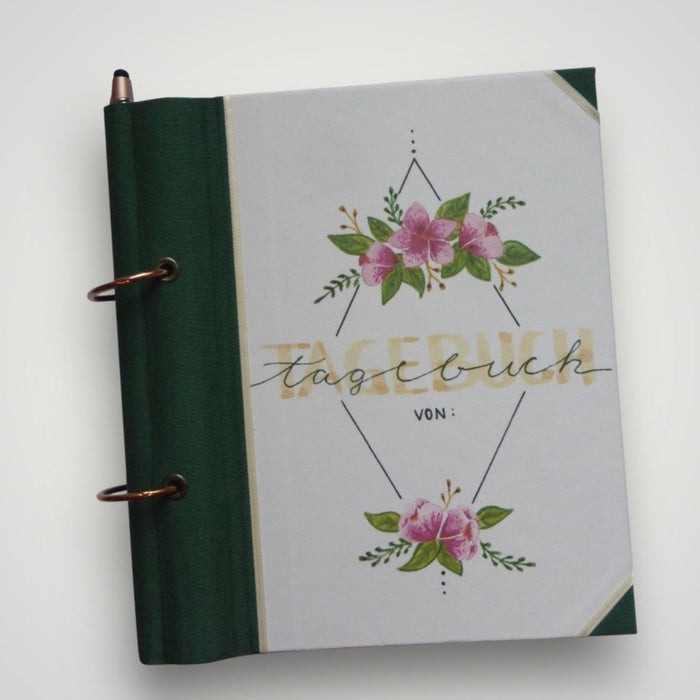 Tagebuch handgebunden illustriert – Blumenmotiv Unikat – Susanne Reiß